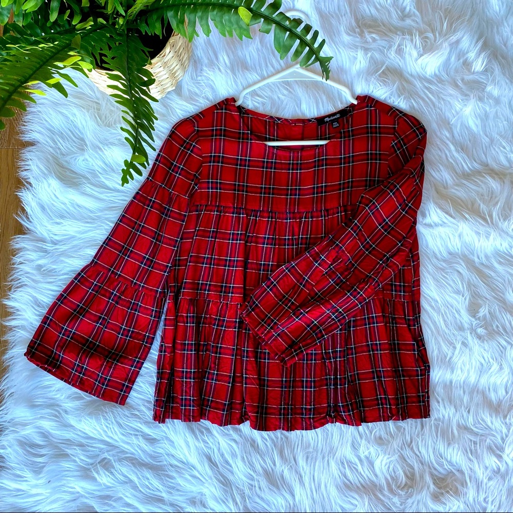 Plaid flare cut blouse